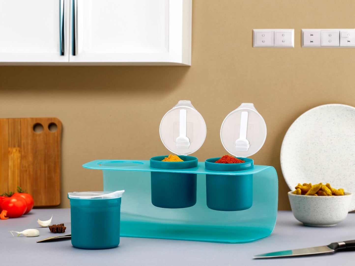 3pcs Lid Container & Spoon with Stand for Multipurpose Use